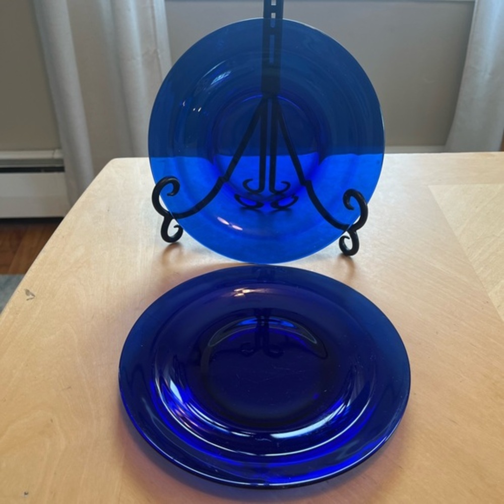 Vintage Cobalt Blue Glass 8” Plates Set of 2